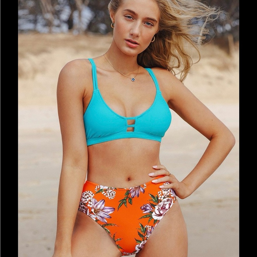 Cupshe Floral Orange and Blue Bikini Set, Small